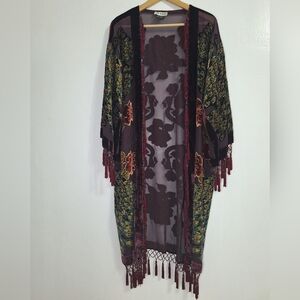 IAN Art Deco Peacock Burnout Velvet Beaded Evening Kimono